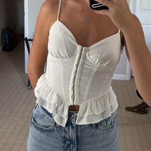 White Ruffle Bustier Top with Spaghetti Straps